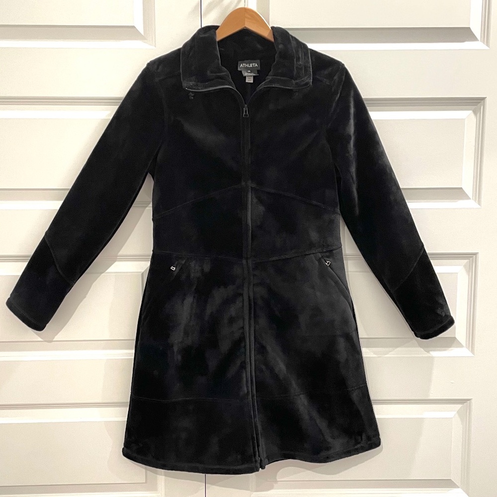 Athleta Minka Black Plush Fleece Coat